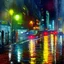 Placeholder: An impressionist oil painting, futuristic new york city 2050 in rain , many cars, street light, few yellow cabs, cyclist, water, broken colors, shops, drones, motor-cycles, complementary colors,super detailed, oil painting, heavy strokes, paint dripping, painted, intricate, volumetric lighting, beautiful, rich deep colors masterpiece, sharp focus, ultra detailed, in the style of dan mumford and marc simonetti, astrophotography.