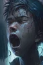 Placeholder: A distressed young lad is weeping and howling in utter agony as torrents of rain pour down and thunder resounds with electric intensity amidst an ominously stormy night, Distressed, Dark, Highly detailed, thunderous, ominous, stormy, Sharp focus, Emotional, art by loish and ross tran and sam yang, trending on artstation hq.