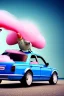 Placeholder: Worm selling candyfloss out of the back of a car on the seafront