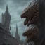 Placeholder: Realistic Dragon Bear in a medieval city, dark themed, Photorealism, cinematic