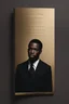 Placeholder: An extremely formal, funeral program for a black man on darkest bronze deeply pigmented velvet paper with brilliant, brightest heavy golden fonts, simple, minimalistic, less element, very dramatic lighting