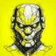 Placeholder: monotone robot face, sci fi, low details, polygonal, black ink, yellow plain background