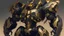 Placeholder: black mecha with golden ornaments, comic style