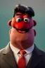 Placeholder: Waist up muppet Portrait, Kim Jong-un as muppet doll, black suit, photo studio, red background, unreal engine 5, concept art, art station, god lights, ray tracing, RTX, lumen lighting, ultra detail, volumetric lighting, 3d.