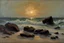 Placeholder: night, rocks, sea, waves, seashore, sand, ernest welvaert and friedrich eckenfelder impressionism paintings
