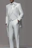 Placeholder: White and grey men's wedding suit with white gold tiePhotorealistic