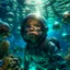 Placeholder: Make a image of a young boy wearing scuba gear, underwater with fish, jellyfish and bubbles. Low angle view looking up towards the surface of the Ocean, Photorealistic.