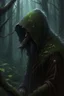 Placeholder: A hooded creature in the forest Mental disorders, dark material, surrealist, elementals, intricate background, masterpiece, octane rendered, artstation