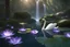 Placeholder: amethysts crystals, with transparency, in a forest with beautiful light, swan on lake, reflexion, waterfall, enchanting, magical, photorealistic, hyper-realistic, butterflies and lotus flowers, ultra sharp focus, ultra high definition, 8k, unreal engine5