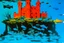 Placeholder: An underwater castle with fish painted by Andy Warhol