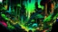 Placeholder: comic style, 80's landscape, wooden city in the jungle, negative space, space quixotic dreams, temporal hallucination, psychedelic, intricate details, very bright neon colors with a lot of green and deep black background, 4K, very high contrast, chiaroscuro