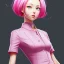 Placeholder: Personagem de anime de cabelo rosa,dona de casa usando um vestido rosa,medio detalhe,media resolução,pintado por Hirohiko araki