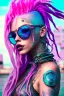 Placeholder: mermaid cyberpunk some fish scales on face pink hair dreadlock sunglasses gem in front