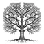 Placeholder: a Chinese symmetrical tree, the trunk of the tree is thin, drawn with black lines. The tree fits completely