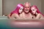 Placeholder: digital art of beautiful young pink hair teenage girls with dad in the bedroom in a bathtub with grandpa hugging bare lips