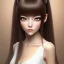 Placeholder: Japanese girl with big brown eyes and long black hair with bangs, cute, beautiful