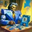 Placeholder: Vintage 1980 Transformer president of uruguay painting in magic the gathering style. Half man half machine!