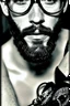 Placeholder: Artistic photo in the audacius style of Jill Greenberg, of man with a luxurious and striking style, abundance of jewelry, oversized sunglasses, neat black beard, feminine manirism, prints, desafiant, extravagant, barroque escene , impasto style with thick texture