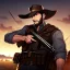 Placeholder: Clear Focus, High resolution, gunslinger, Bearded, short brown hair, serious eyes,
