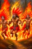 Placeholder: czar messengers running from a fire spirit