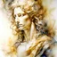 Placeholder: fantasy, dramatic portrait, marble statue of an elf male, watercolour, golden hair,