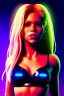 Placeholder: portrait, Shakira, blonde artist, angry, Realistic image, latex style dress. loose long hair, eyes make up, perfect, glow, circle iris. Neon colors, leds, geometric shapes. Dark background, photo studio, neon lights. Cyberpunk, concept art, smooth, unreal engine 5, god lights, ray tracing, RTX, lumen lighting, ultra detail, volumetric lighting, 3d, finely drawn, high definition, 4k.