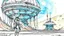 Placeholder: moebius line drawing style with watercolor of a spaceport with a pilot entering her space craft