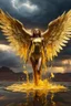 Placeholder: A hyper-realistic photo, beautiful fallen angel disintegrating into gold dripping ink and slime::1 ink dropping in water, molten lava, closed eyes 4 hyperrealism, intricate and ultra-realistic details, cinematic dramatic light, cinematic film,Otherworldly dramatic stormy sky and empty desert in the background 64K, hyperrealistic, vivid colors, , 4K ultra detail, , real photo, Realistic Elements, Captured In Infinite Ultra-High-Definition Image Quality And Rendering, Hyperrealism,