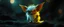 Placeholder: pen outline with some neon airbrush, glowing quickling gremlin in the shadows with long fluffy white fur, pin hole camera, 3d motion blurred background