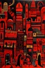 Placeholder: A dark red elastic vampiric city designed in ancient Egyptian pottery painted by Stuart Davis