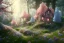 Placeholder: a cute flowering fairy house pink and blue in the forest, spring time, 8k, flickering light, centered, high-quality, fine-detail, digital art, detailed matte, volumetric lighting, illustration, 3D octane render