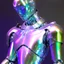 Placeholder: a male robot wearing a iridescent cloth