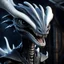 Placeholder: alien xenomorph as a disney dragon like in "how to train your dragon" with big white eyes and a goofy look on its face