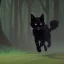 Placeholder: Gato negro corriendo en un bosque oscuro