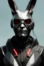 Placeholder: Medium Close Up Portrait, Front image. cyberpunk, rabbit mask, sweet woman, black hair and beard. latex suit army. Silver, red, white, color. Cyborg style. Color background, photo studio. highly detailed, concept art, smooth, unreal engine 5, ray tracing, RTX, lumen lighting, ultra detail, volumetric lighting, 3d, finely drawn, high definition, high resolution.