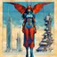 Placeholder: Hand drawn technical,full body portrait illustration , with detailed blueprints and engineering schematics of a walking Atlas moth insect girl, super heroine, in the comic book art style of BILL SIENKIEWICZ and JEAN GIRAUD MOEBIUS, with highly detailed facial features, drawings, and technical notation, 8k, vibrant natural colors