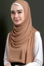 Placeholder: a muslim woman, fair skin, Malay race, standing posture, young executive