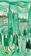 Placeholder: A mint colored noisy metropolis painted by Edvard Munch