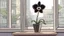 Placeholder: Cartoon black orchid in window