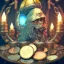 Placeholder: dynamic lighting, Intricately detailed, Splash screen art, deep color, Unreal Engine, volumetric lighting, silver coins, pile of coins, pirate treasure, stacked coins, indoors, candle, altar,