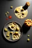 Placeholder: Cooking photo of wet Raviolis with truffle and pumpkin flying, minimal, olive oil, moisture, art, natural, ornaments, ceramic, marble, high kitchen, smooth, god rays, unreal engine 5, ray tracing, RTX, lumen lighting, ultra detail, volumetric lighting, 3d.