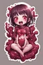 Placeholder: Sticker Kawaii Anime girl crushed inside really darkred fleshy stomach filled with digestive juices, sit pose, fullbody, smiling, Junji Ito style, darkred tones, pastel tetradic colors, high detailed, 4k resolution, digital paiting, cute, art, no background,