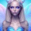 Placeholder:  beautiful, soft, whide smile face, long blonde straight hair, blue eyes, fairy wings on the back, transparent crystal blue and pink background, big definition, 8K