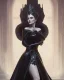 Placeholder: old evil queen in black leather gown, femme fatale, volouptous, busty, cleavage, angry, emperious, 8k resolution concept art portrait by Greg Rutkowski,