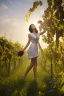 Placeholder: Curve 35 Years Old Woman Picking Grapes In Vineyard,Sun Light, Shiny Simple White Costumei, Perfect Legs, Tom Bagshaw, Frank Frazetta,Detailed Face Hyperdetailed By Alphonse Mucha, Baroque, Romanticism, Depth Of Field, Digital Illustration, Unreal Engine 5, Expansive, IMAX, Metal Reflections, White Sunlight, Bokeh