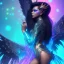 Placeholder: full body shot, masterpiece, best quality, black skinned, sparkling eyes, long hair, gorgeous Fairy,wings,fluorescent skin,blue-dark makeup,synthwave, indigo, highly detailed body, sun light, 4K, RAW, depth of field, high contrast, realistic details, 24mm vaporwave aesthetic, synthwave, artstation, concept art, smooth, extremely sharp detail, finely tuned detail, ultra high definition, 8 k, unreal engine 5, ultra sharp focus