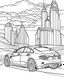 Placeholder: back Outline art, no shading, full Mercedes on the road, cartoon style, thick lines, low details, --ar 9:11