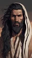 Placeholder: An Arab man in the desert, tall and strong, with long black hair and a thick beard. A long face, a large nose, a thick face, and sharp black eyes. A solid and muscular body with a strong build.