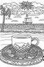 Placeholder: Outline art for coloring page, TEACUP SET AT THE BEACH, coloring page, white background, Sketch style, only use outline, clean line art, white background, no shadows, no shading, no color, clear