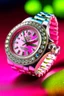 Placeholder: Picture a pink Rolex watch, with its diamond-encrusted bezel catching the sunlight and scattering a thousand little rainbows in all directions. It's a dazzling display of opulence."